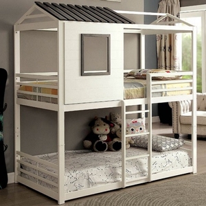 TT Bunkbed 008 - <br>Finish: White/Gunmetal<br><br>Dimensions: 77 7/8 L X 43 1/8 W X 81 1/2 H